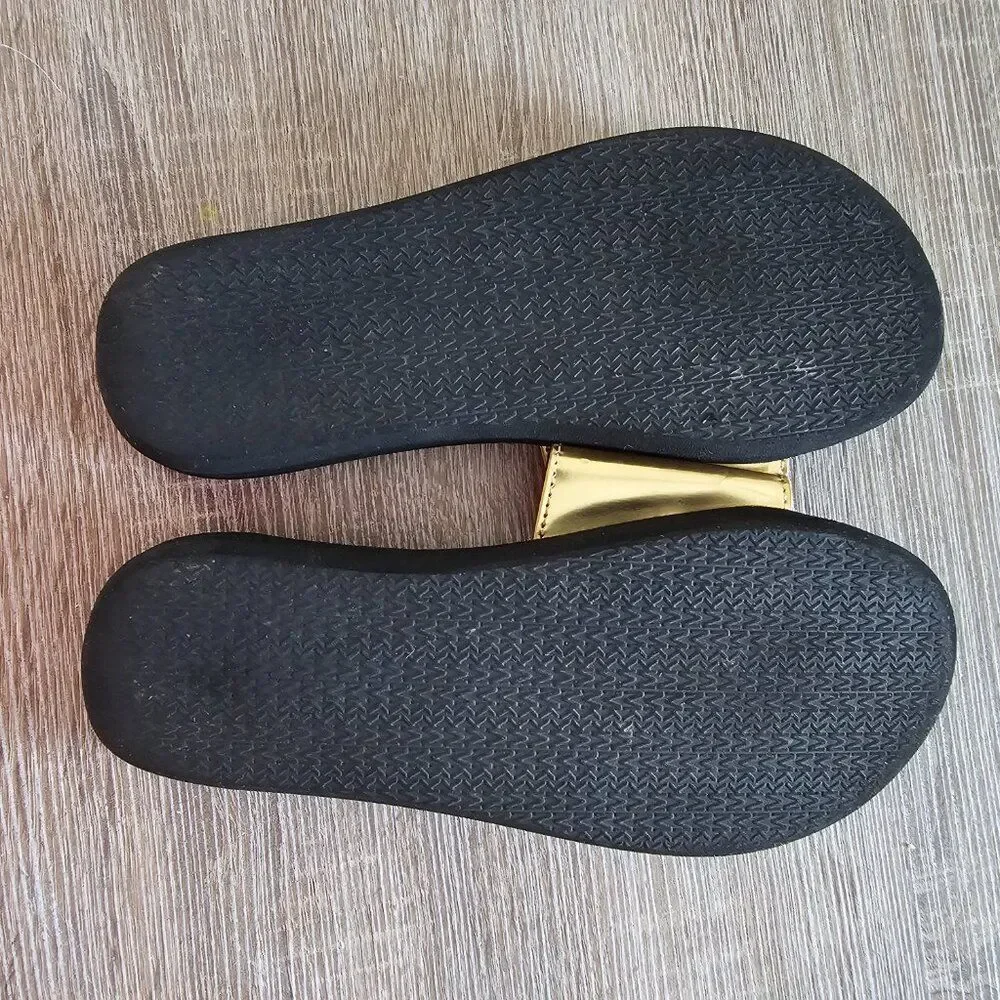 Michael Kors Gold Slip On Sandals Slides Girls 6 / Boys 5 Black Cushion Sole Sum